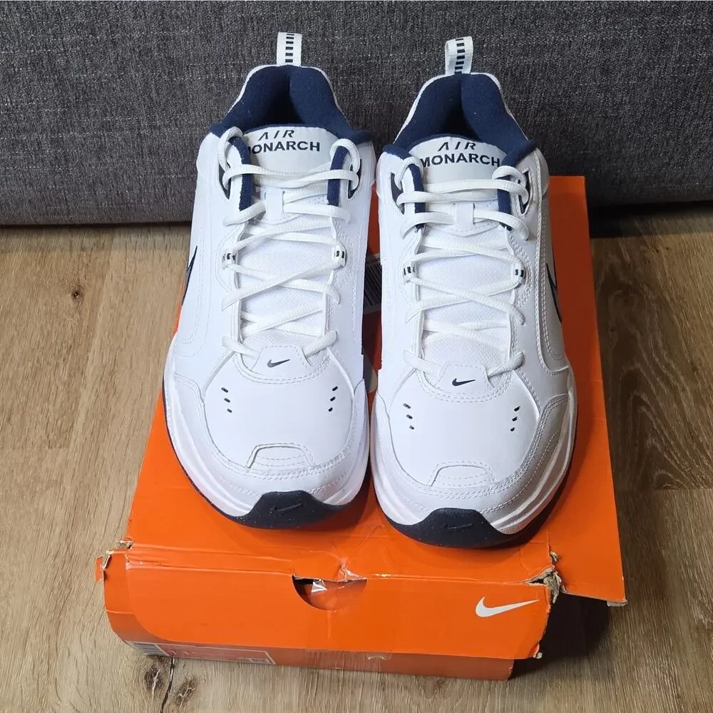 Nike Air Monarch IV White/Blue/Black Mens Low Top Lace-Up Athletic Sneaker 11.5M